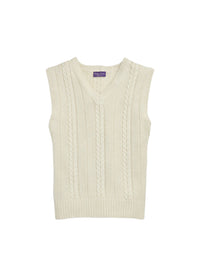 Cashmere and silk blend cable top - Limestone