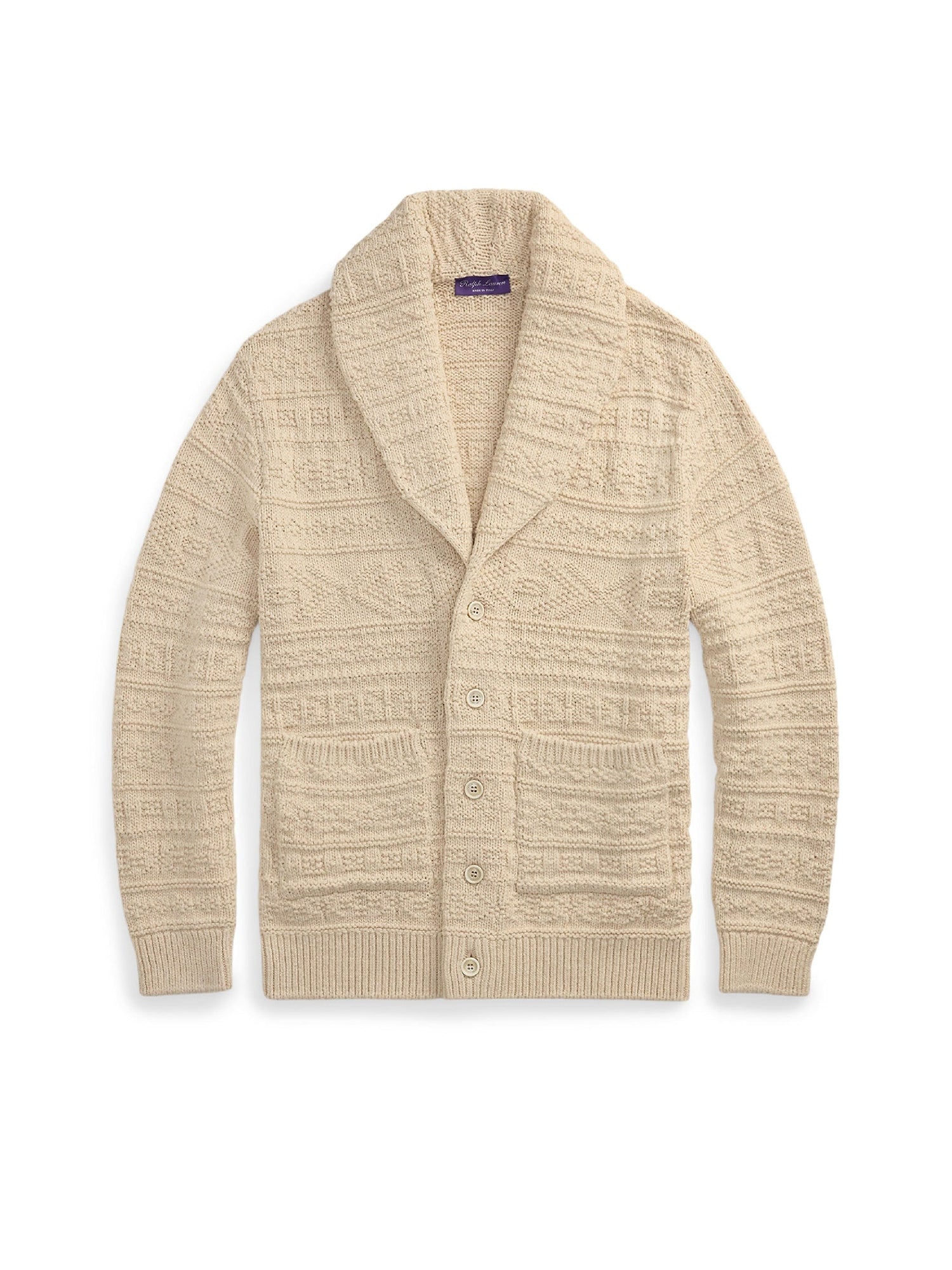 Cardigan ceinturé en coton et laine texturée - Limestone & Multicolore