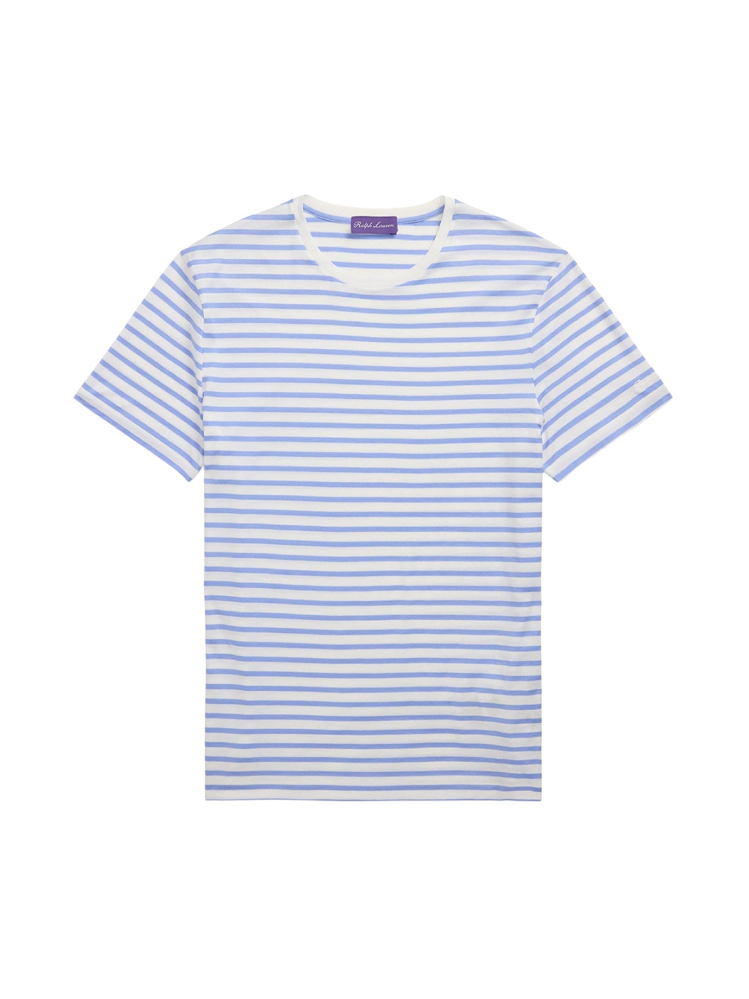 T-shirt rayé à col rond en fil d'Écosse - Deckwash White & Cornflower Blue