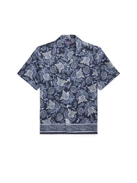 Chemise safari à motif  en lin - Navy Tonal