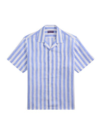 Chemise safari rayée en lin - Cornflower Blue & White