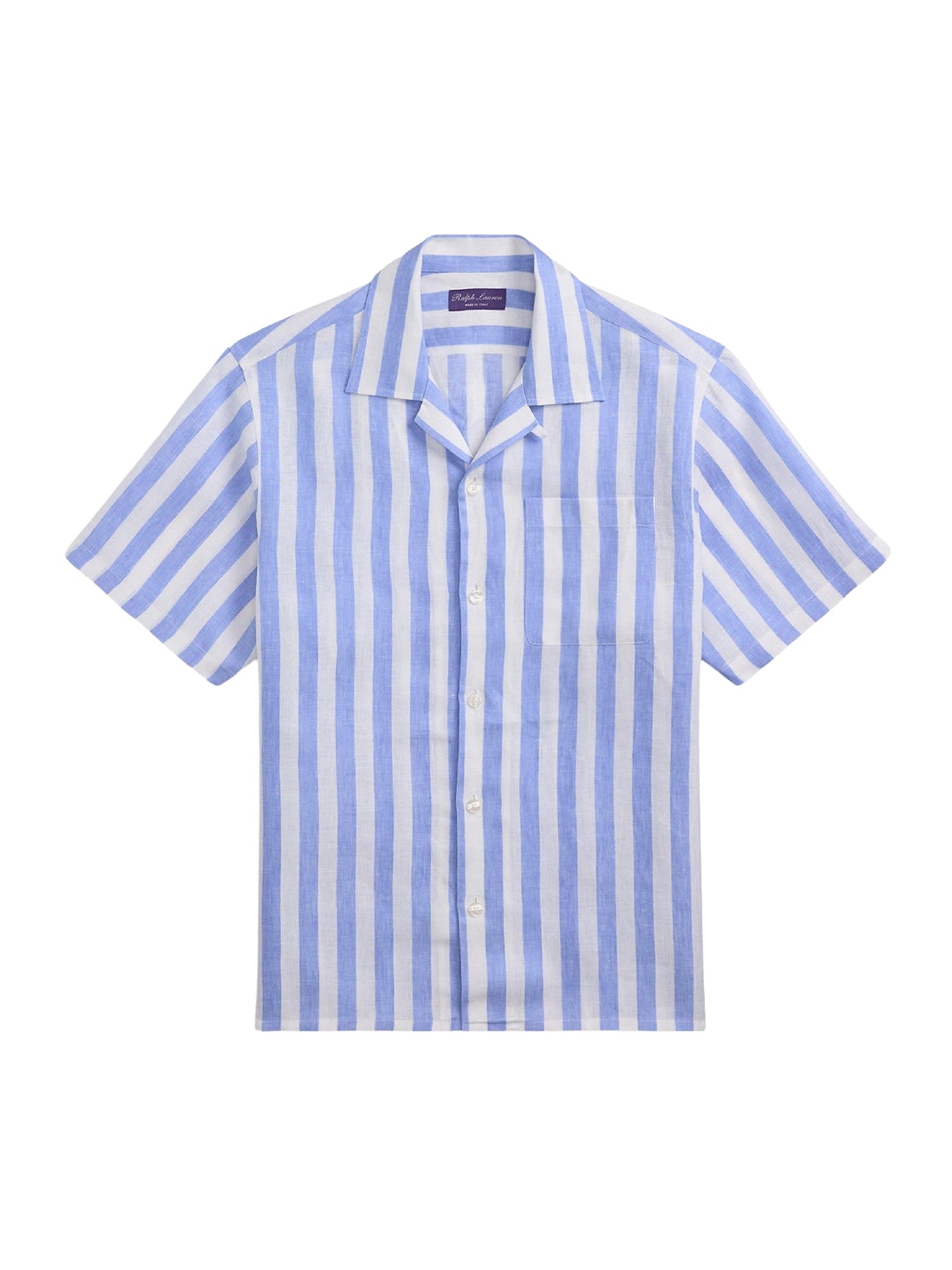 Chemise safari rayée en lin - Cornflower Blue & White