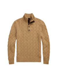 Pull torsadé à col cheminée en cachemire - Camel Melange