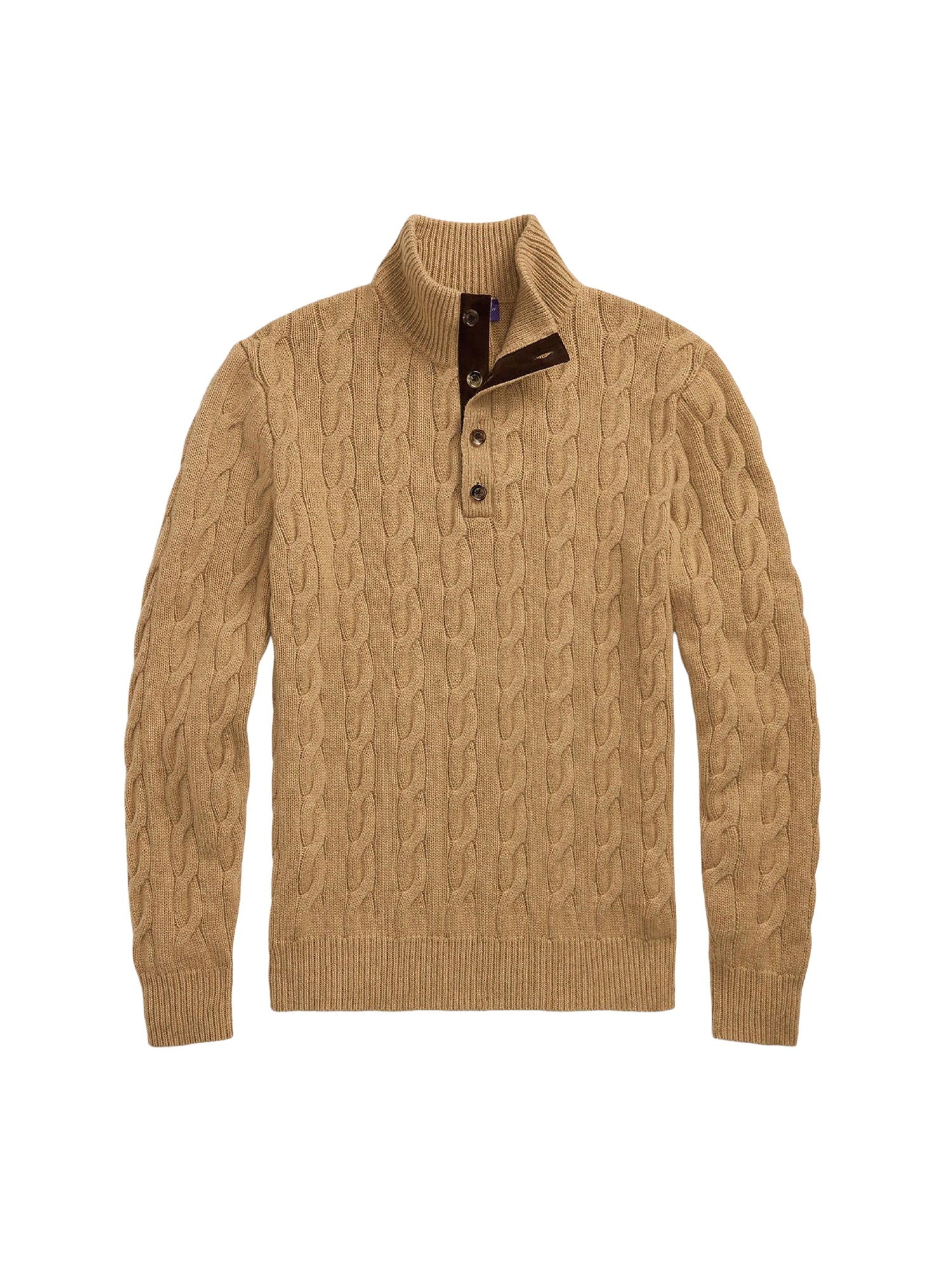 Pull torsadé à col cheminée en cachemire - Camel Melange