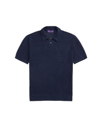 Pull texturé col polo en soie et lin mélangé - Classic Chairman Navy