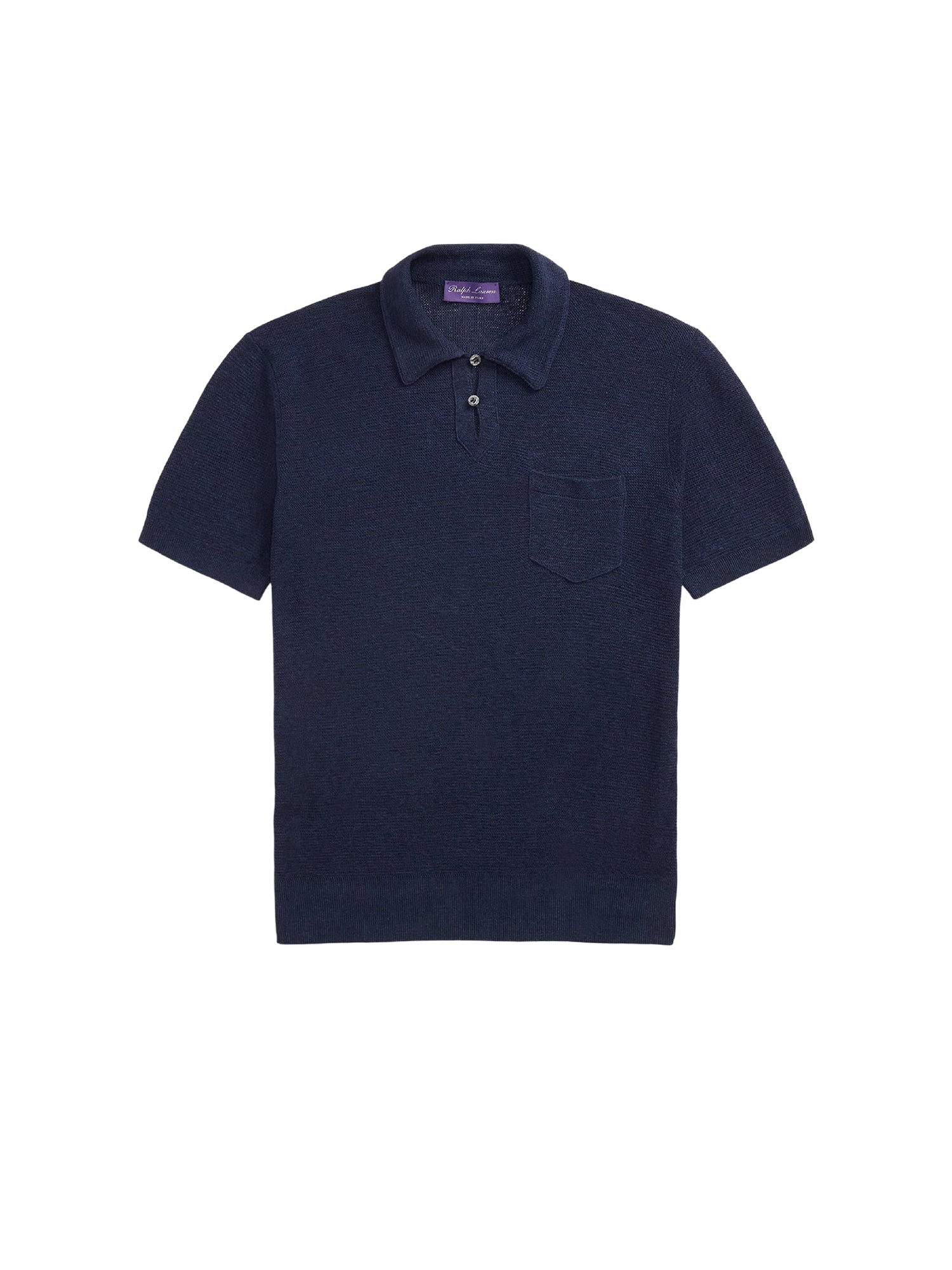 Pull texturé col polo en soie et lin mélangé - Classic Chairman Navy