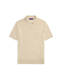 Pull texturé col polo en soie et lin mélangé - Limestone