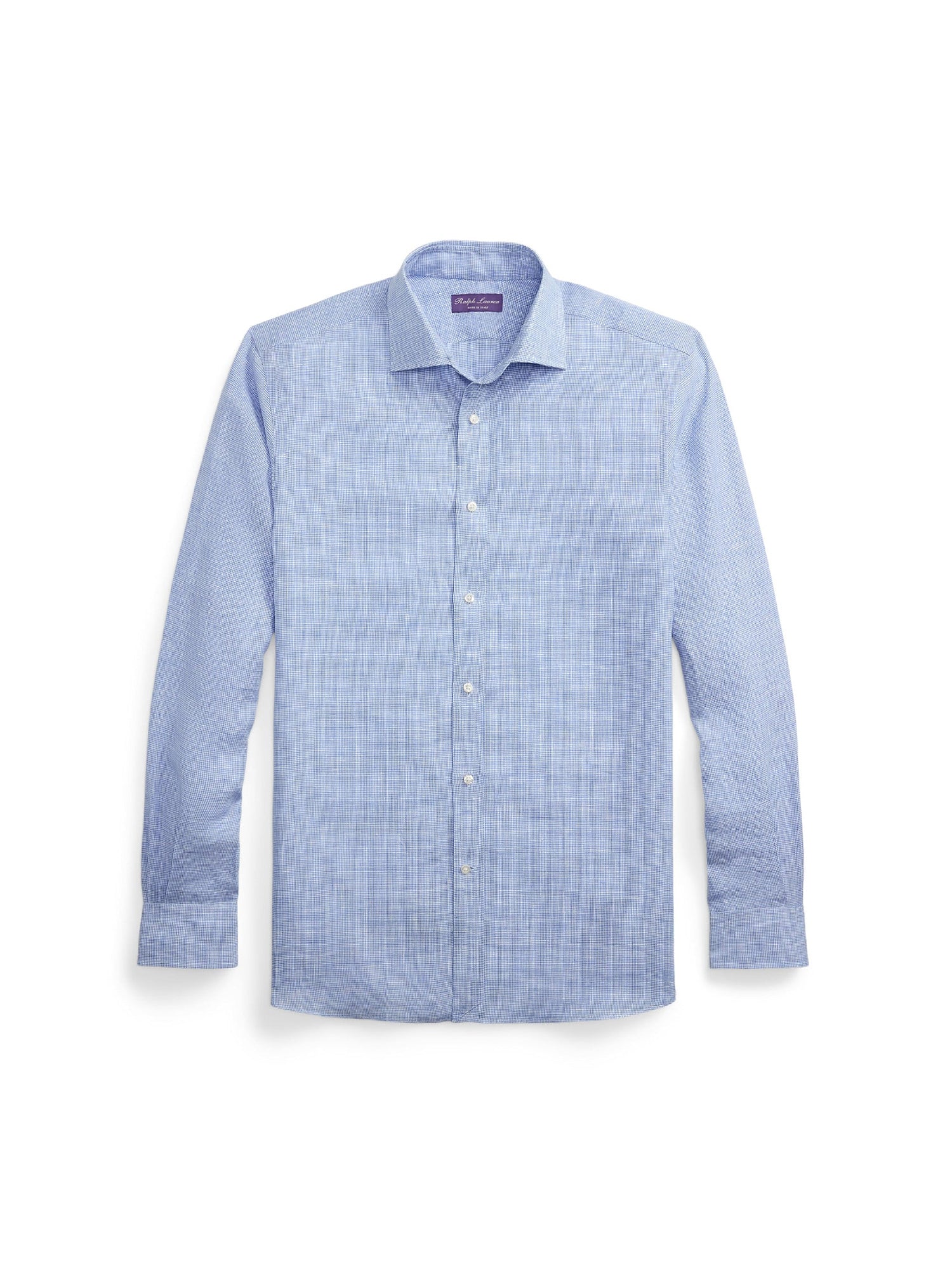 Linen micro houndstooth shirt - Cornflower Blue & White