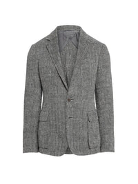 Kent herringbone blazer in linen and silk blend - Cream & Black