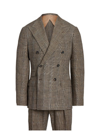 Ralph tartan suit in silk and linen blend - Vintage Cream & Black With Blue Deco