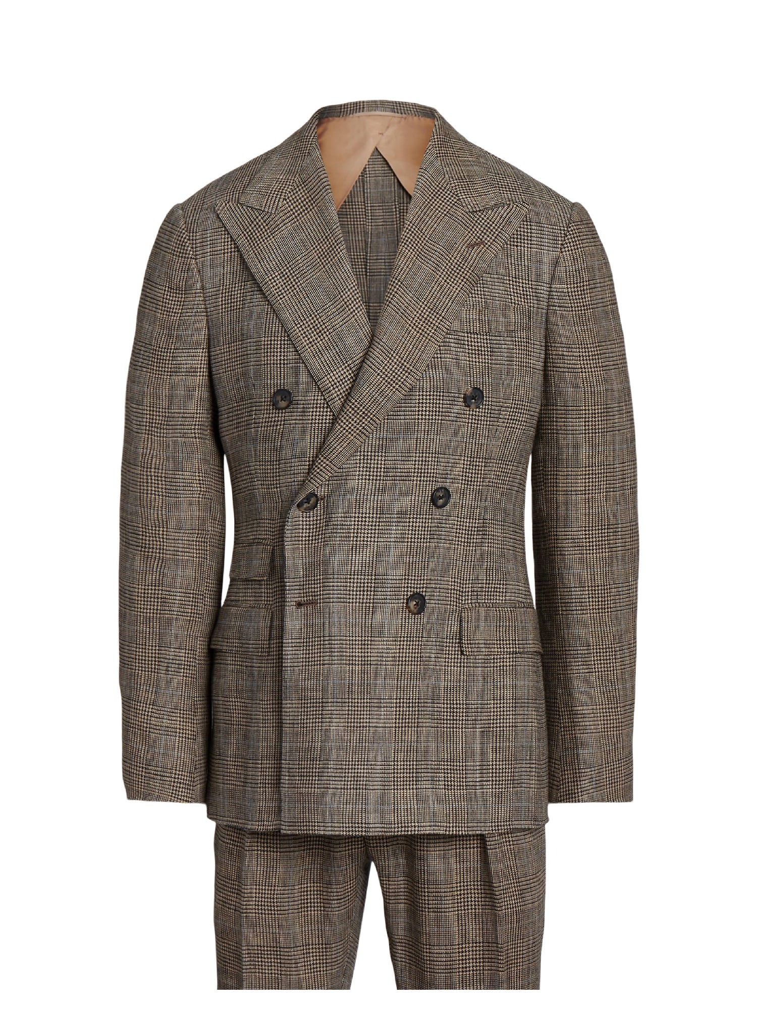Ralph tartan suit in silk and linen blend - Vintage Cream & Black With Blue Deco