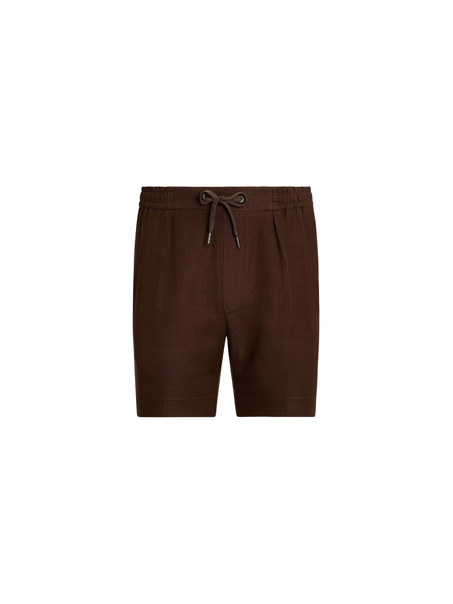 Short confectionné à la main en lin et soie mélangé - Luggage Brown