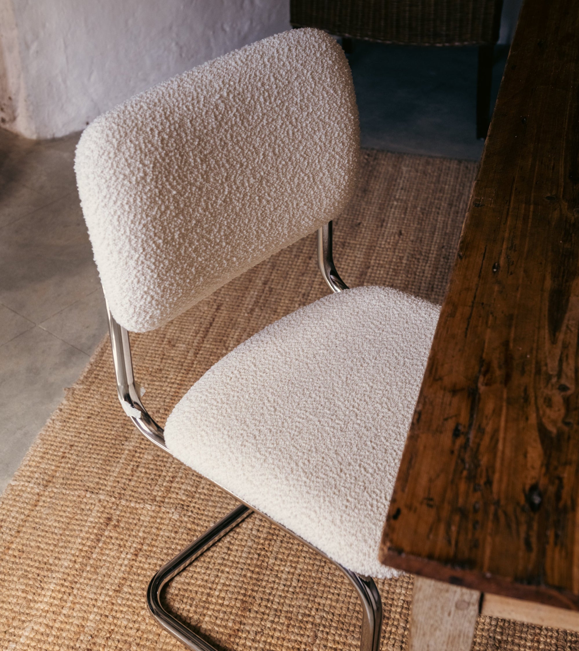 Chaise de bar Classica en laine bouclé - Blanc crème
