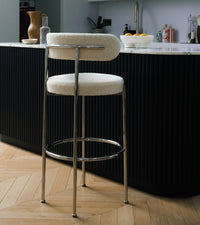 Chaise de bar Libera en laine bouclée - Blanc crème