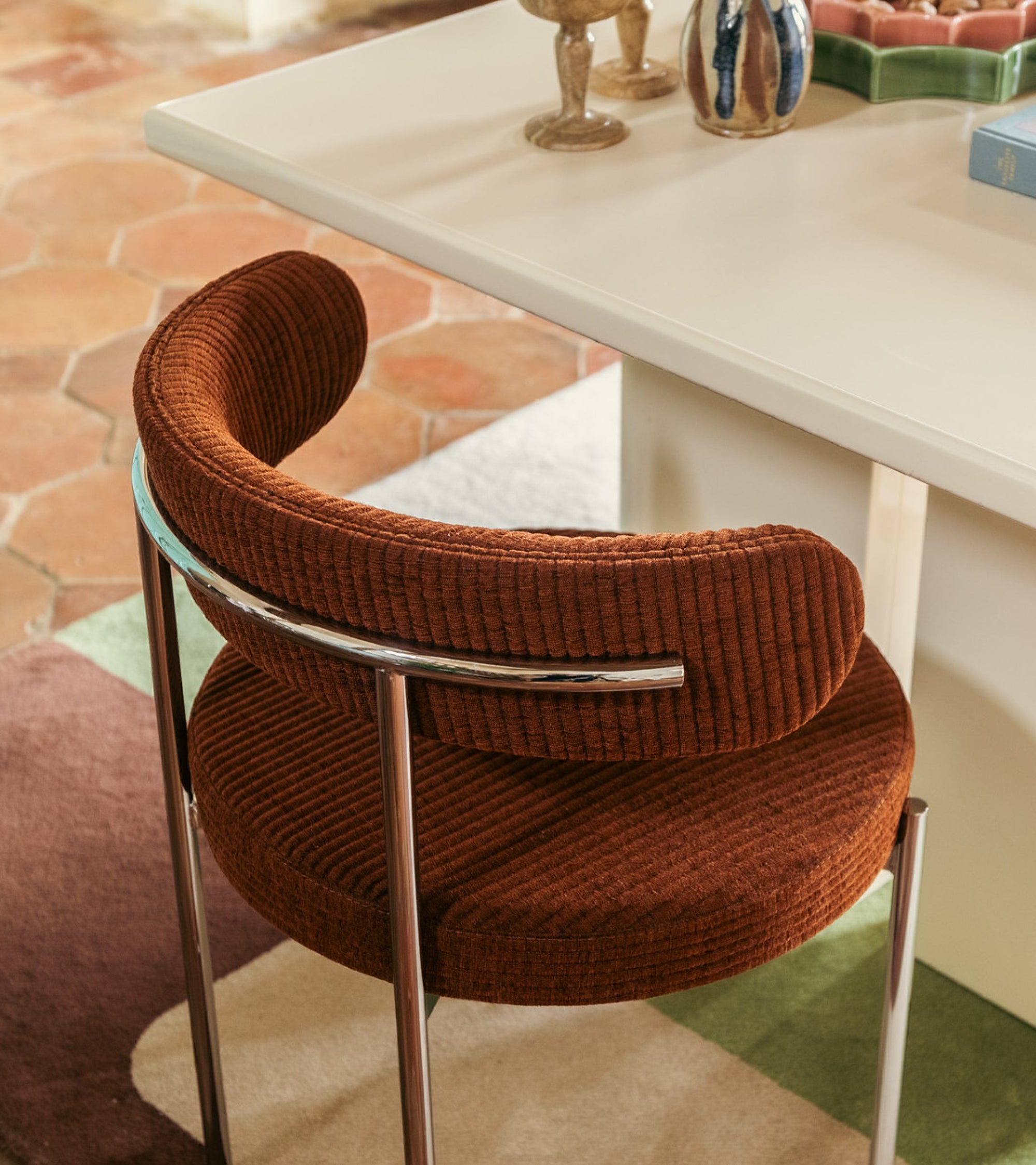 Chaise de bar Libera en velours côtelé - Marron