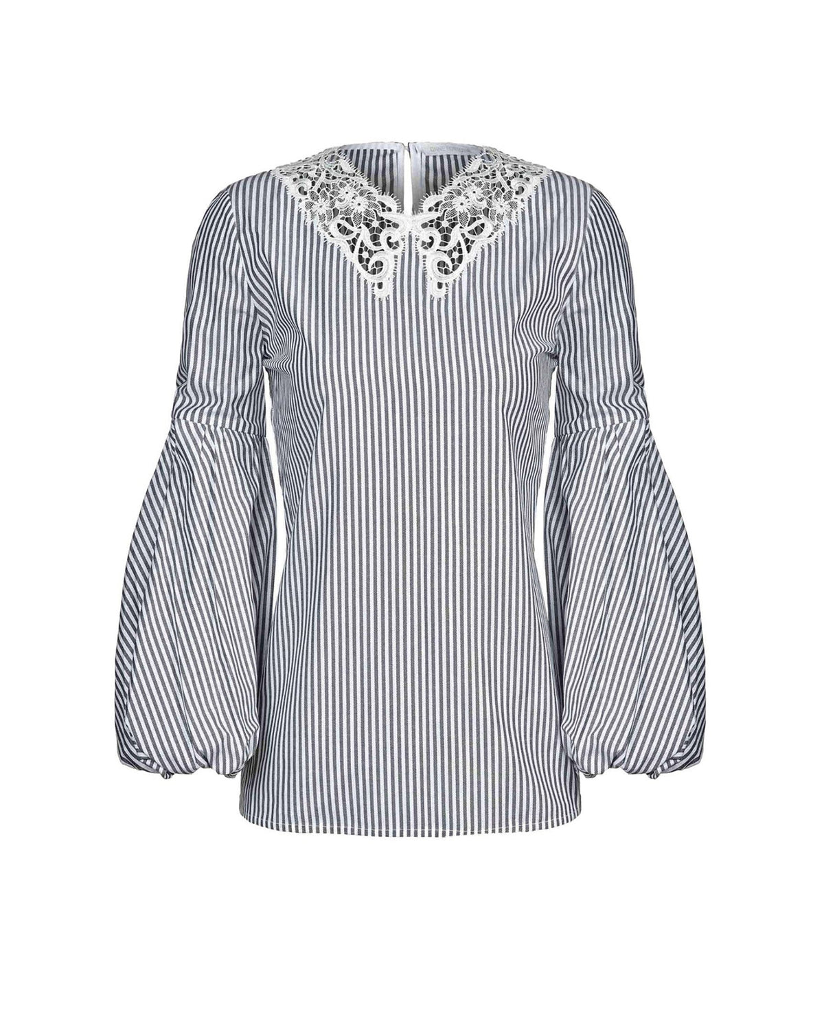 Blouse Lilas en dentelle à manches ballons - Black & White