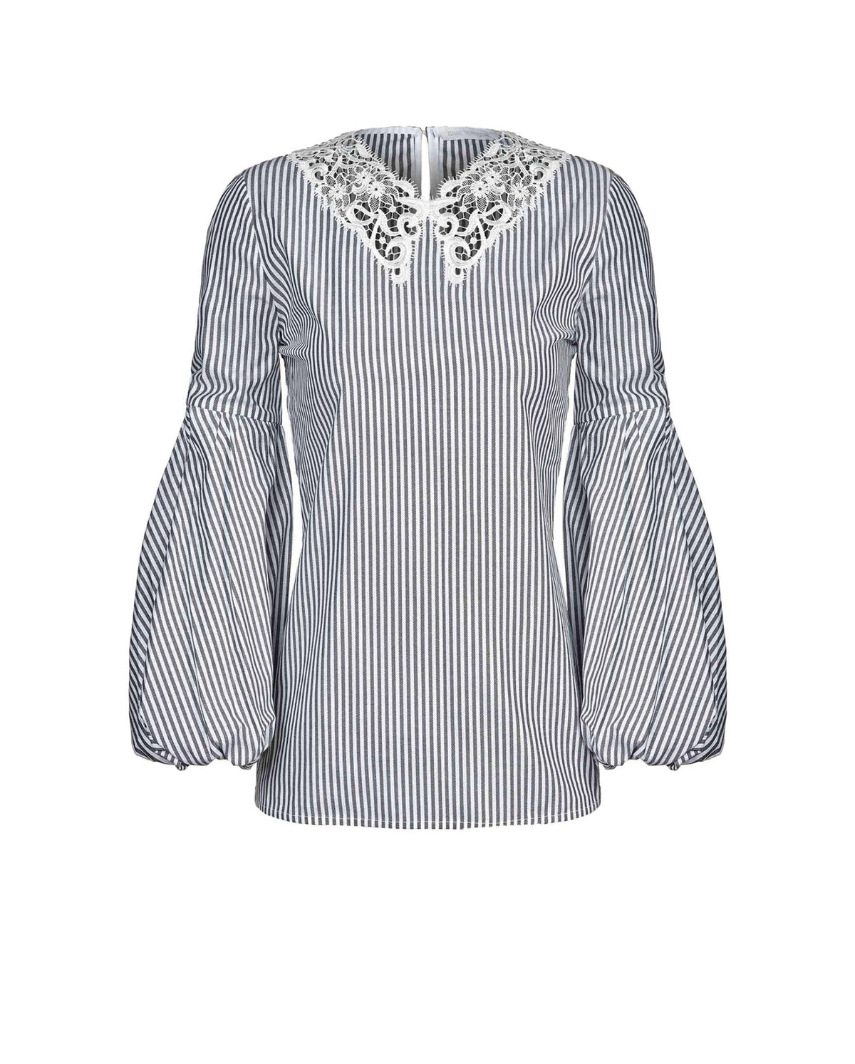 Blouse Lilas en dentelle à manches ballons - Black & White