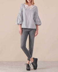 Blouse Lilas en dentelle à manches ballons - Black & White