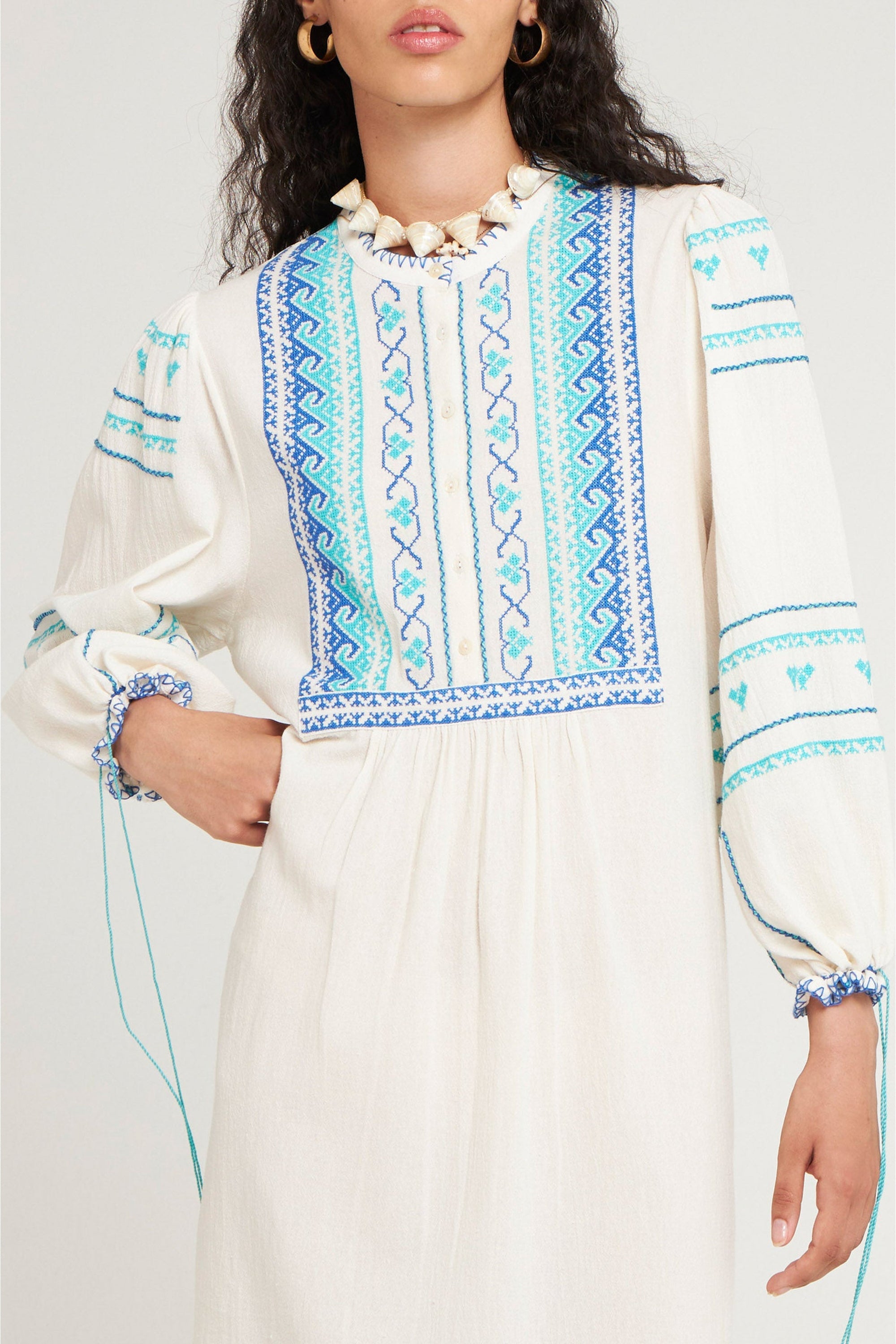 Robe brodée Lima - Cream
