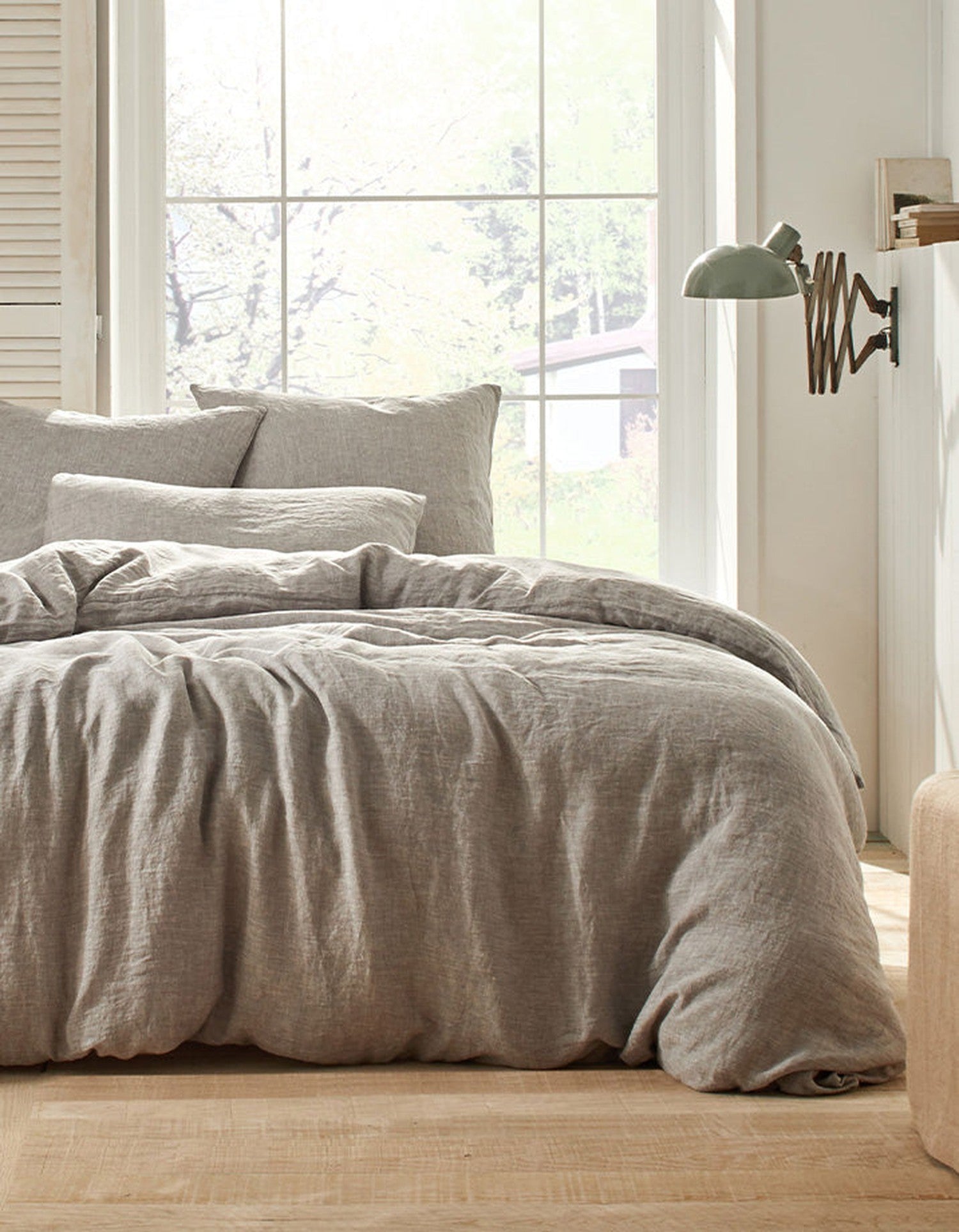 Drap plat en lin lavé - Gris Chambray