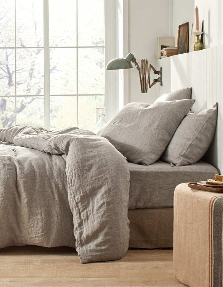 Drap plat en lin lavé - Gris Chambray