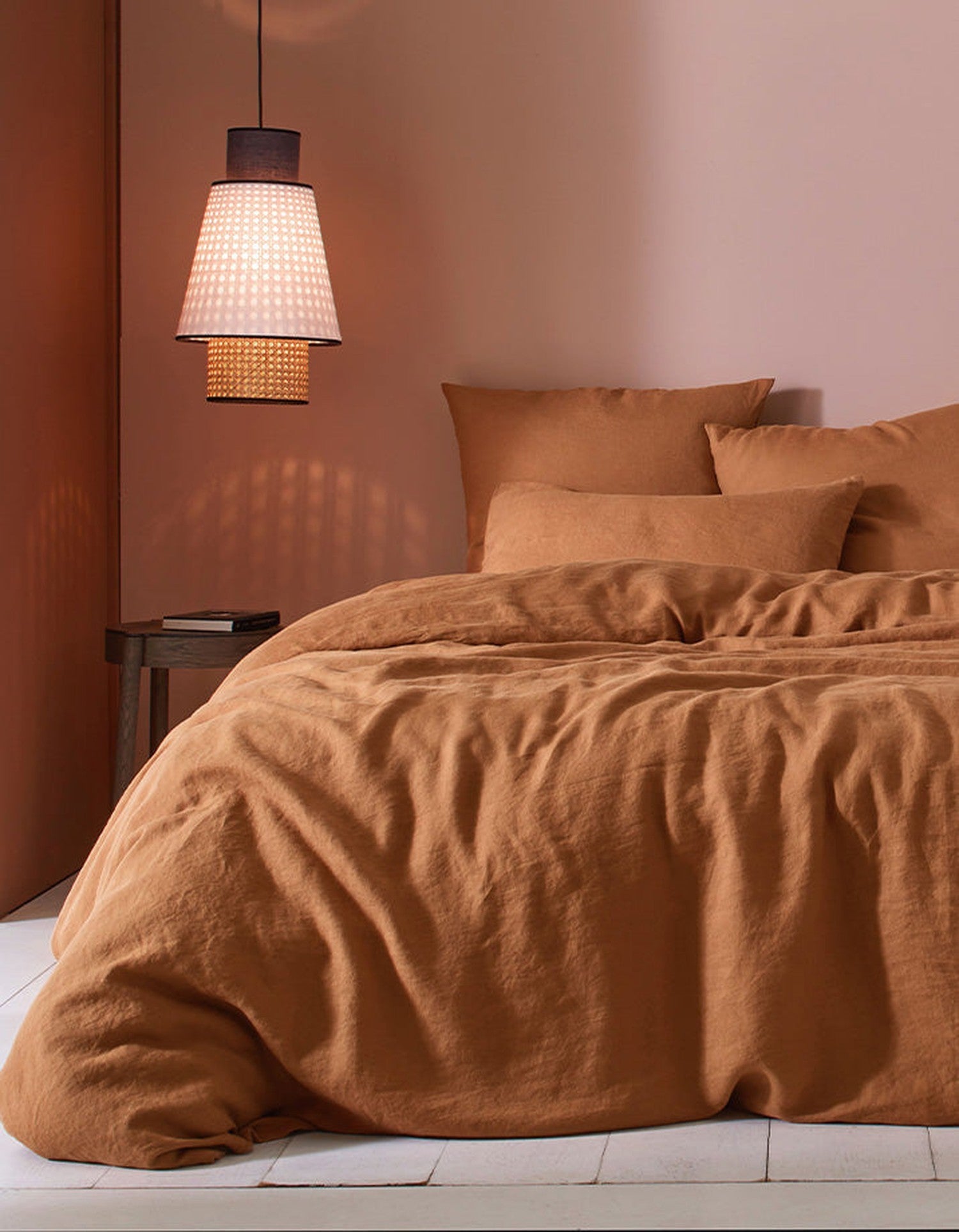 Drap housse en lin lavé - Caramel