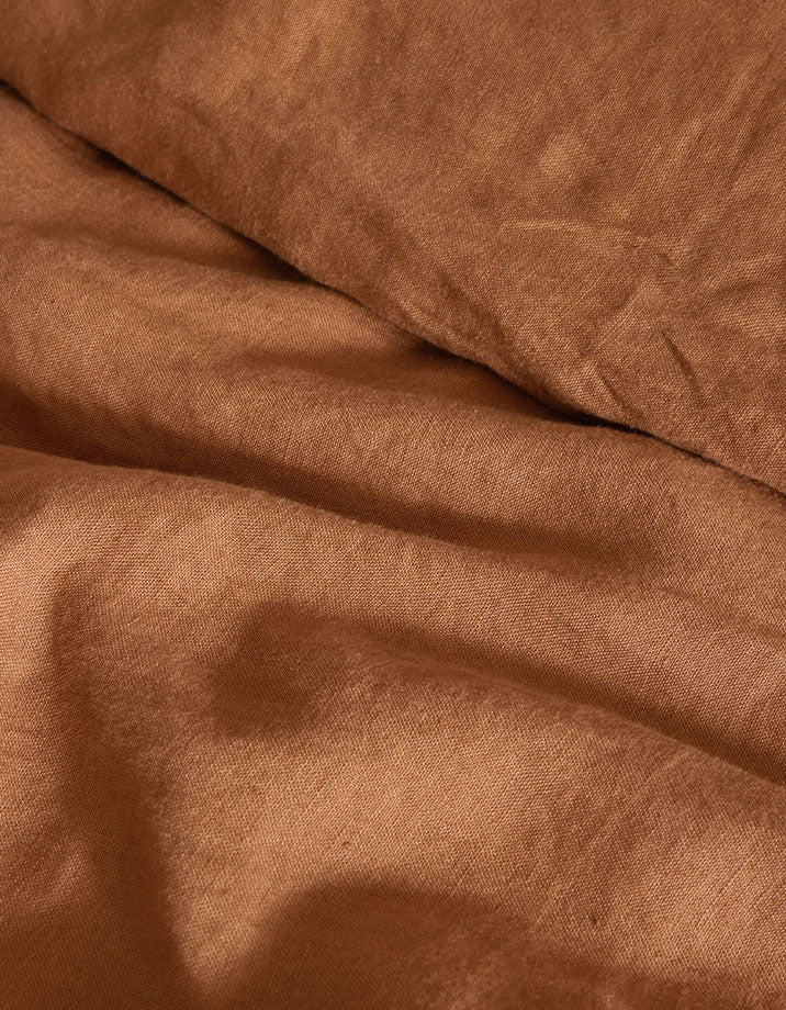Drap housse en lin lavé - Caramel