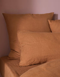 Drap housse en lin lavé - Caramel