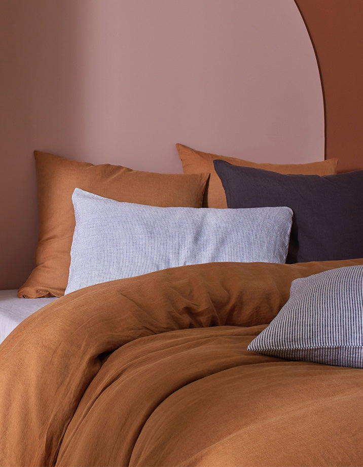 Drap housse en lin lavé - Caramel