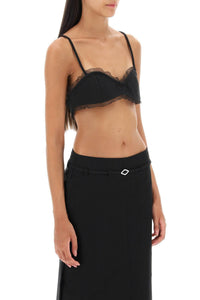 Brassière volantée à fines bretelles en coton - Black