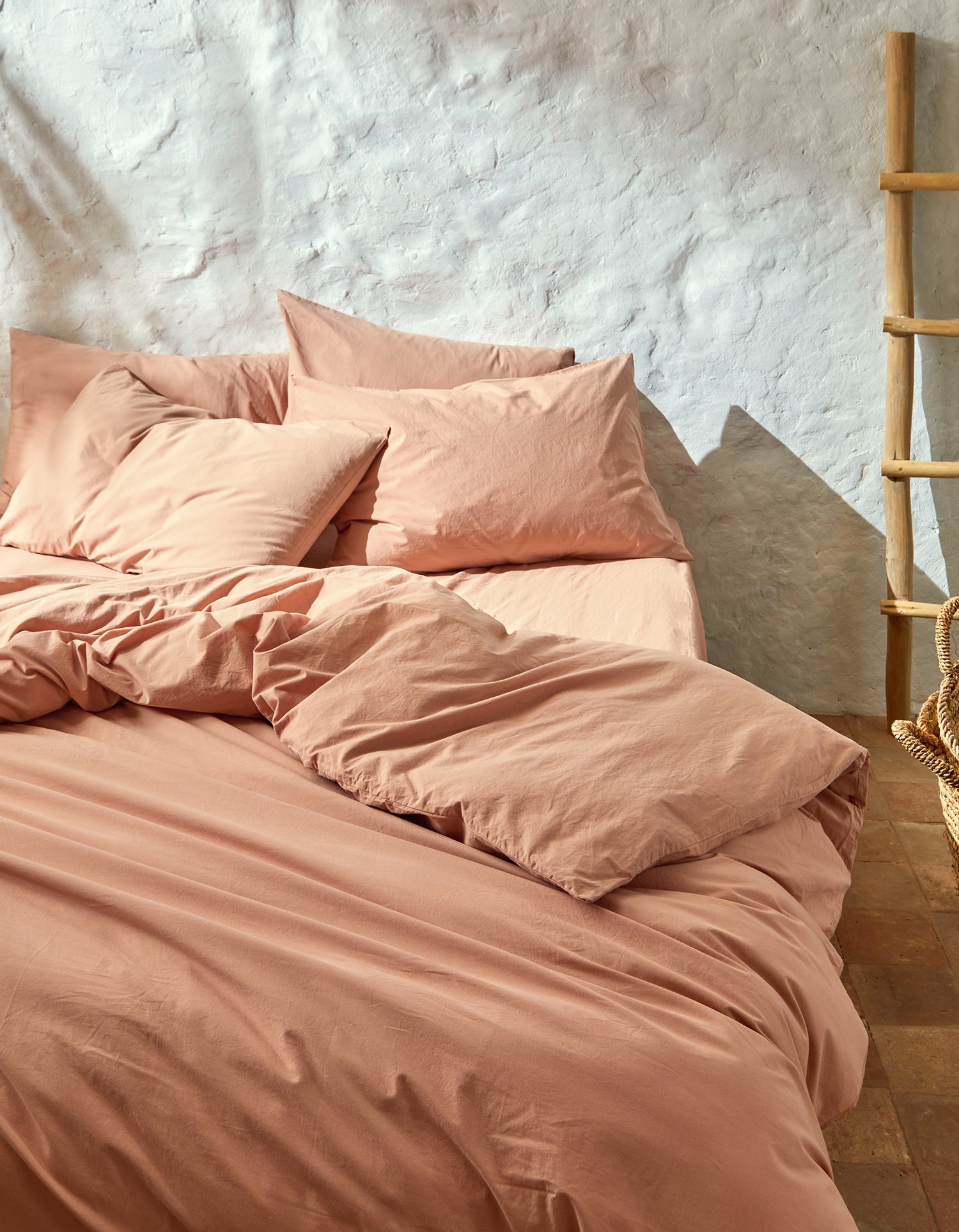 135€ 0QTY _ Housse de couette en percale de coton lavée - Pêche
