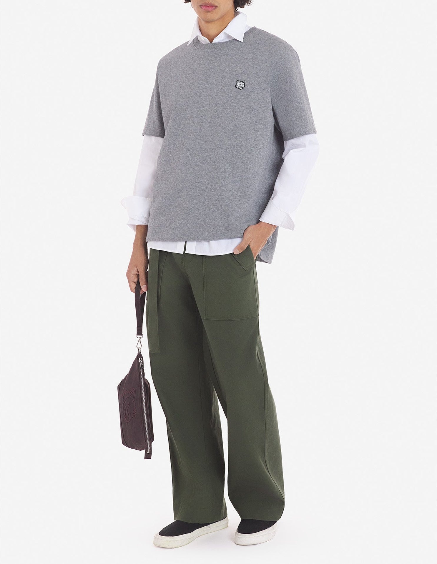 Oversized Bold Fox Head T-shirt with crest - Medium Grey Melange