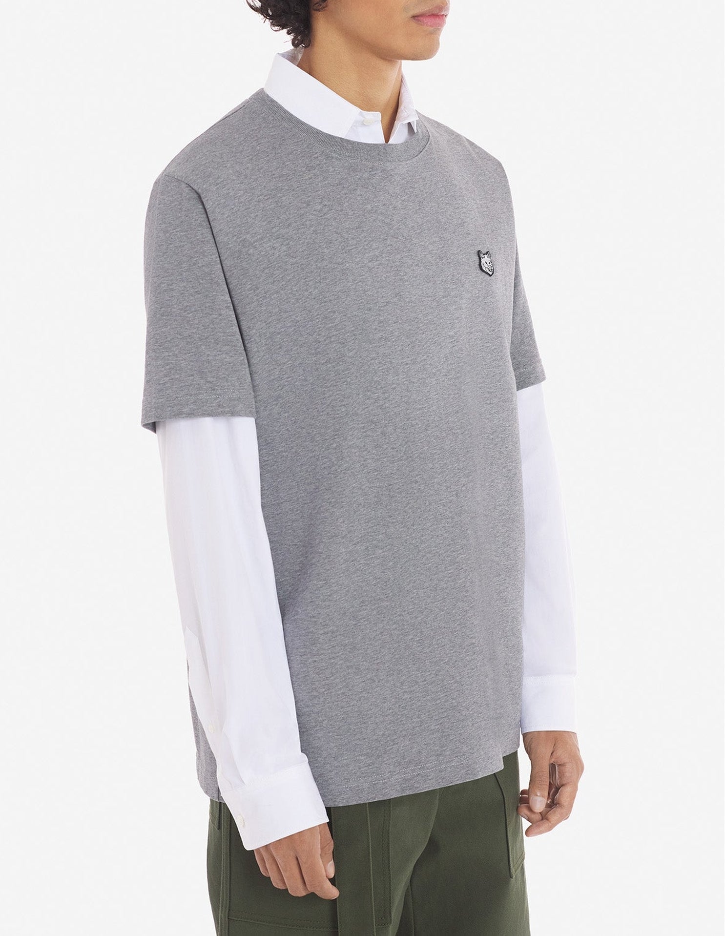 Oversized Bold Fox Head T-shirt with crest - Medium Grey Melange