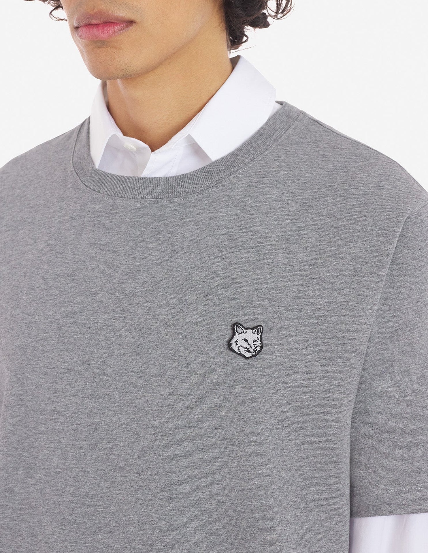 Oversized Bold Fox Head T-shirt with crest - Medium Grey Melange