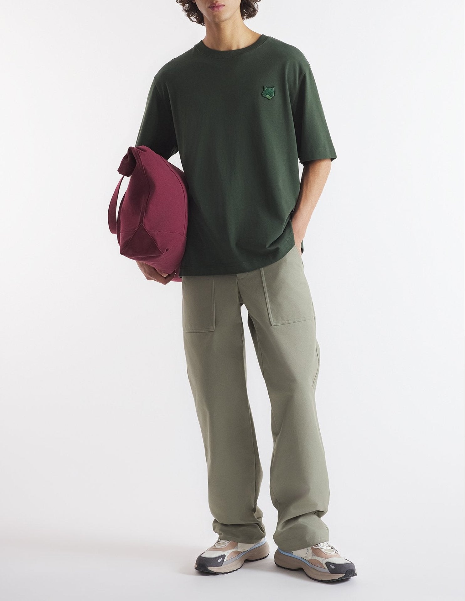 T-shirt oversize Bold Fox Head Fox avec écusson - Ranger Green