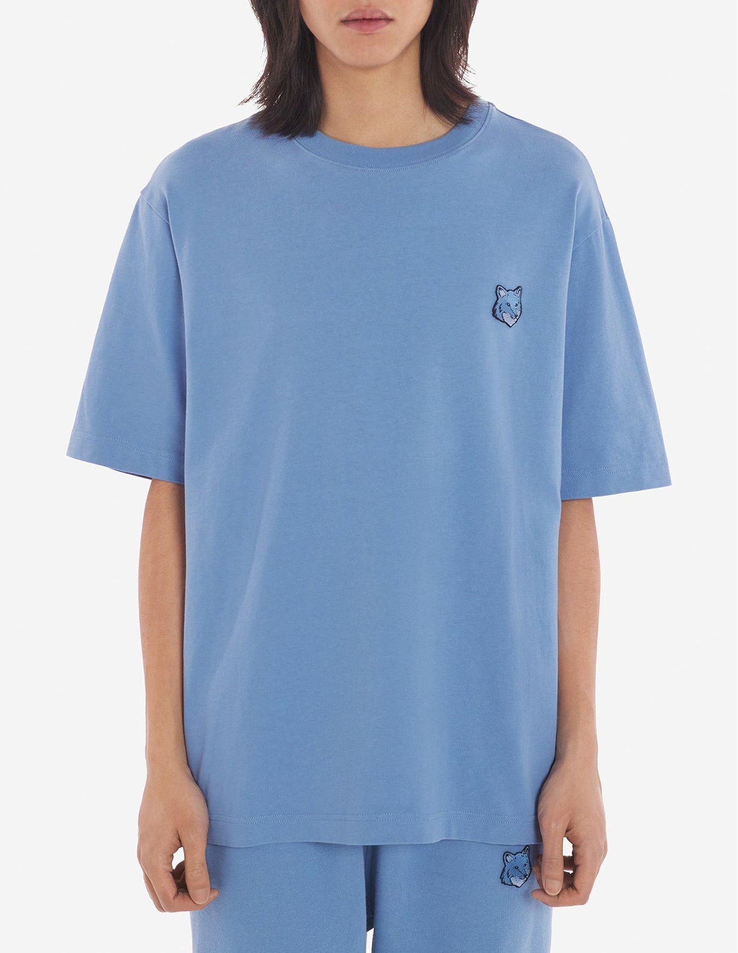 Oversized Bold Fox Head Fox T-shirt with crest - Hampton Blue