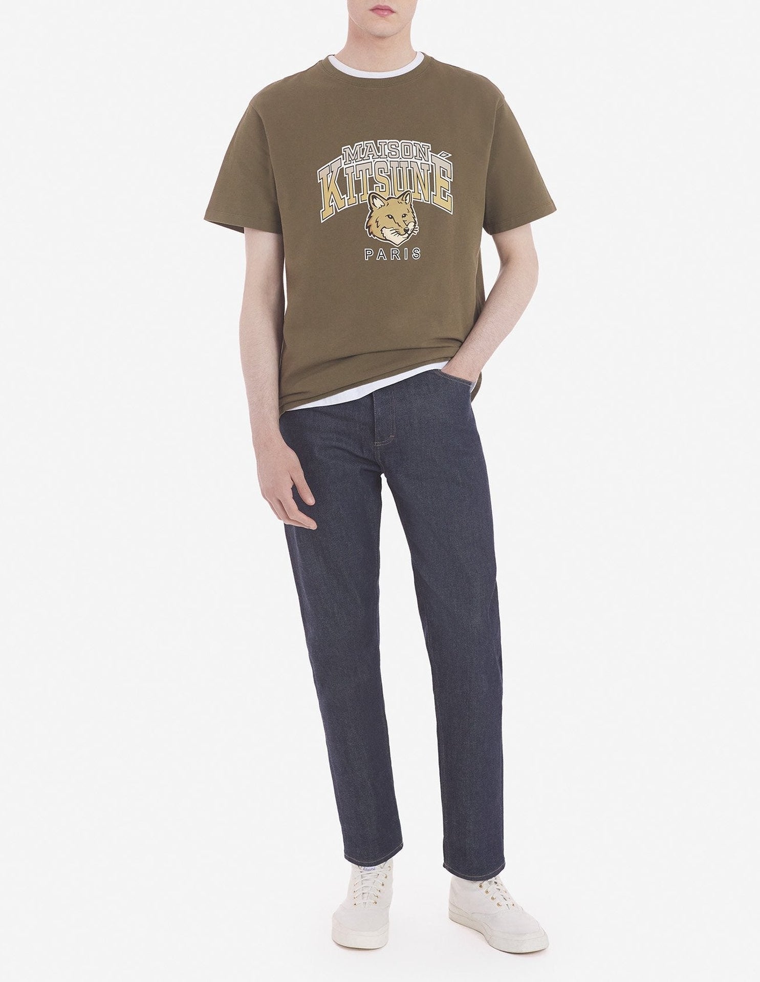 Printed round-neck T-shirt - Khaki