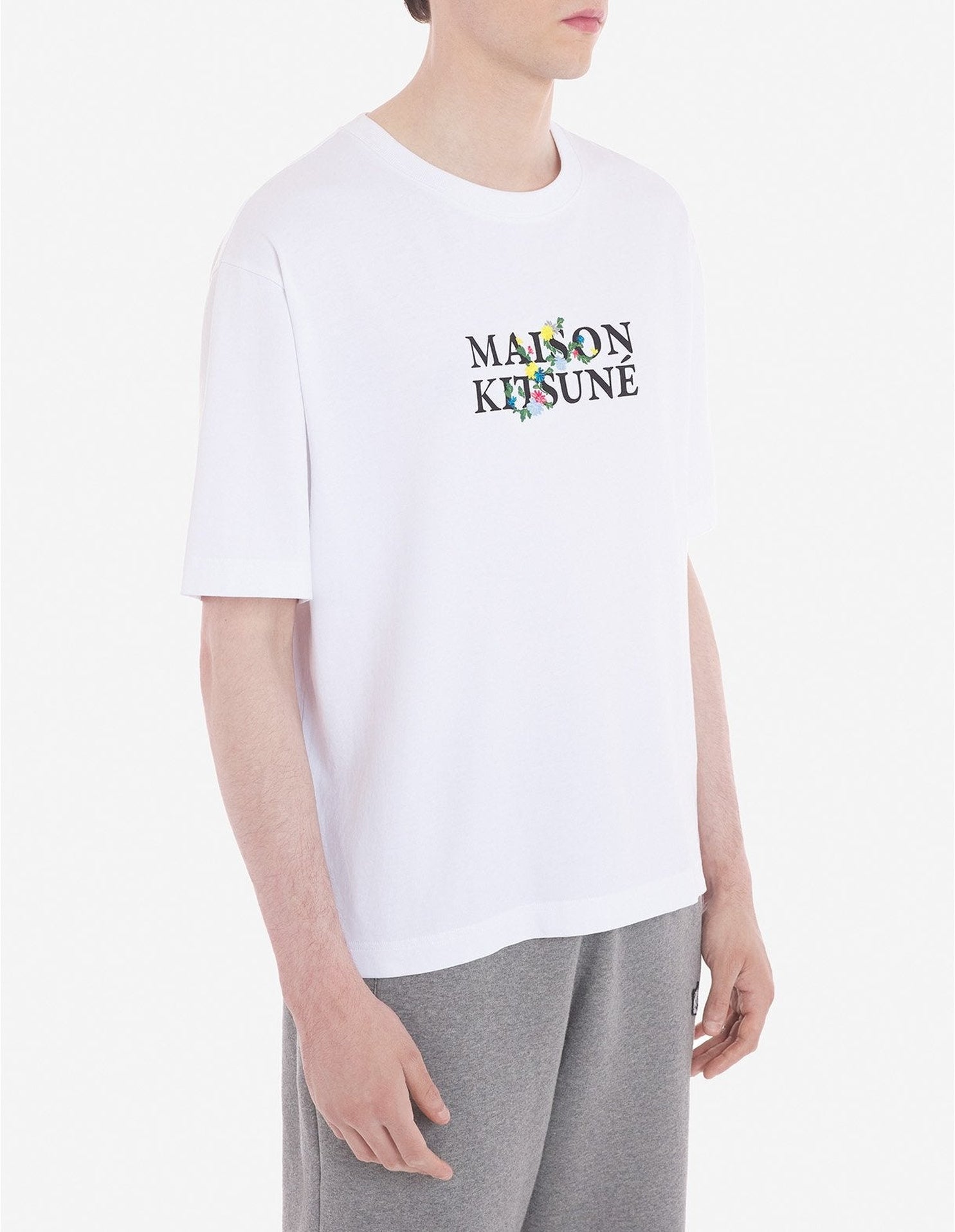 Round-neck T-shirt with floral print - White