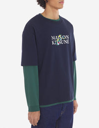 Round-neck T-shirt with floral print - Navy