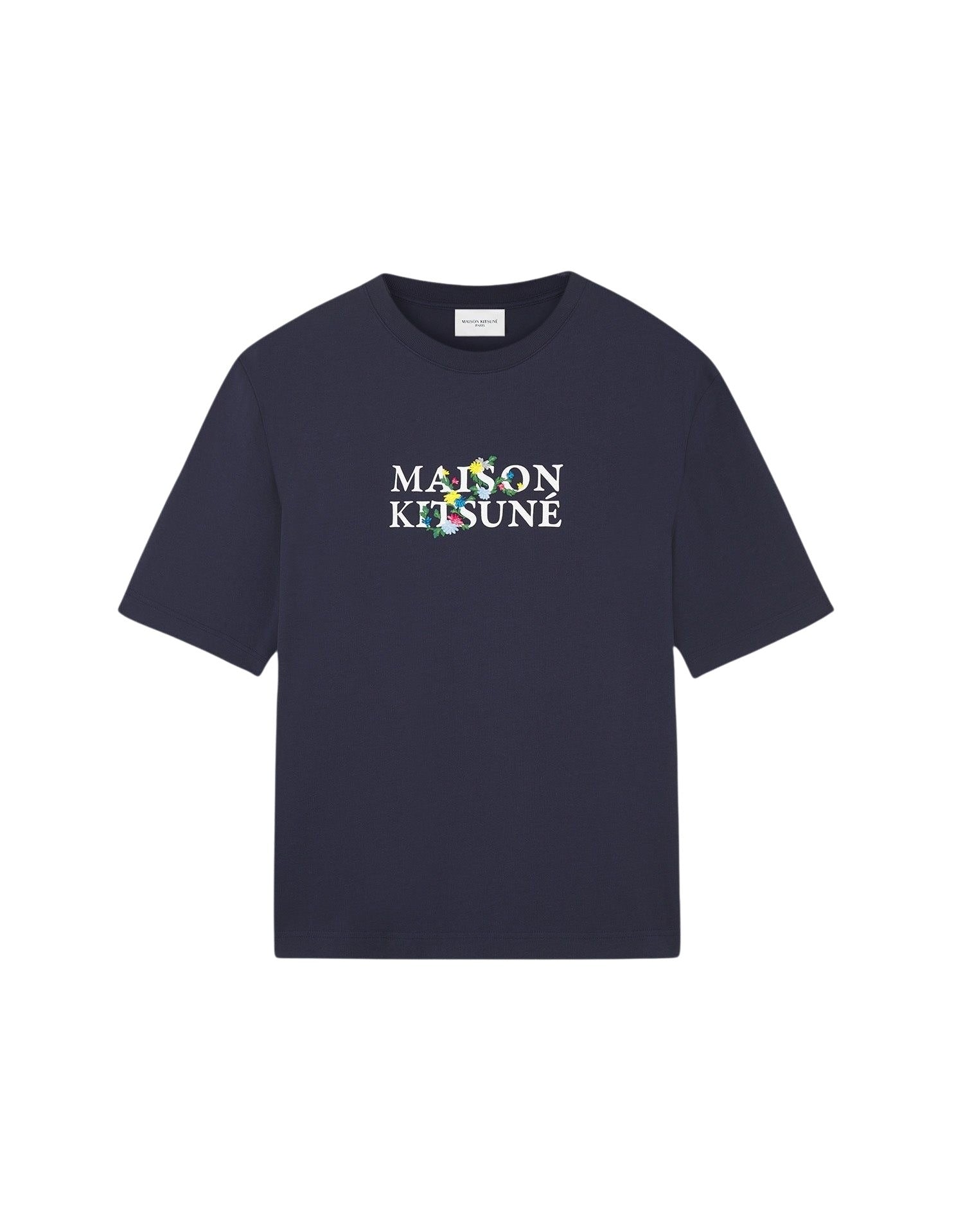 Round-neck T-shirt with floral print - Navy