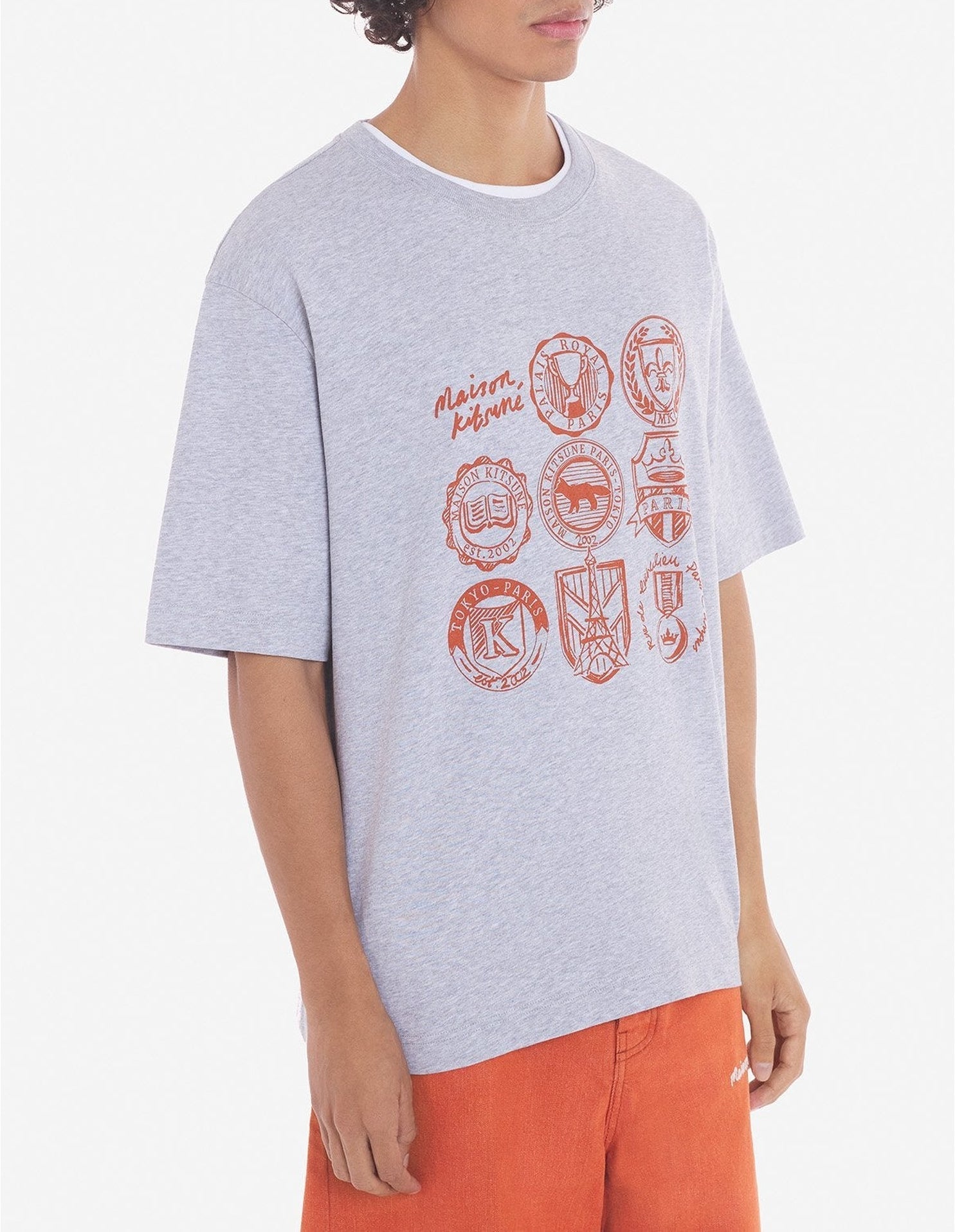 Printed front T-shirt - Light Grey Melange