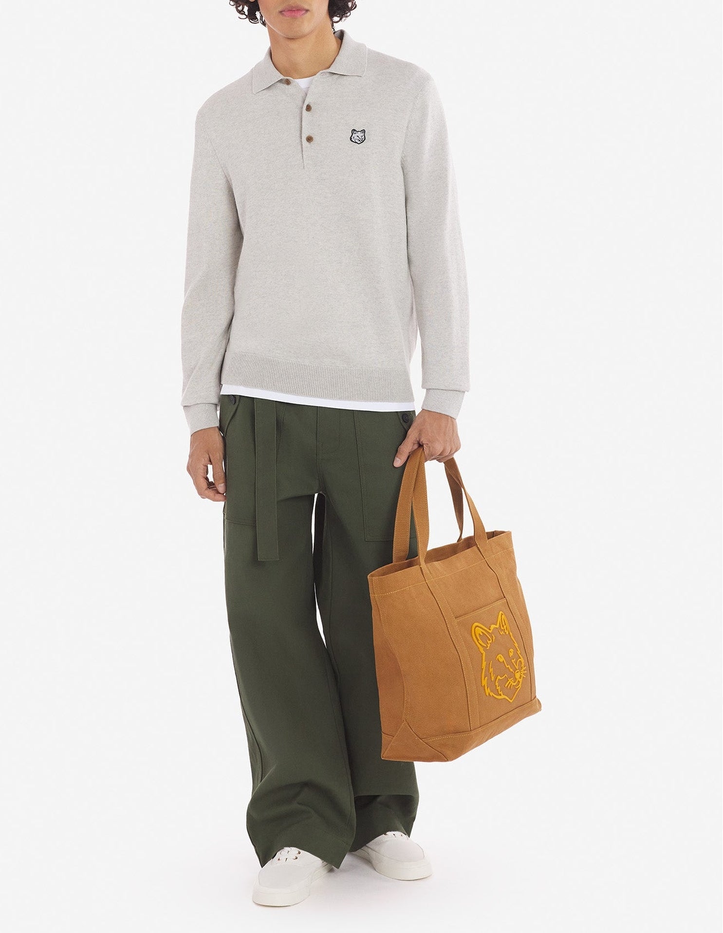 Pull polo à Fox en laine - Light Grey Melange