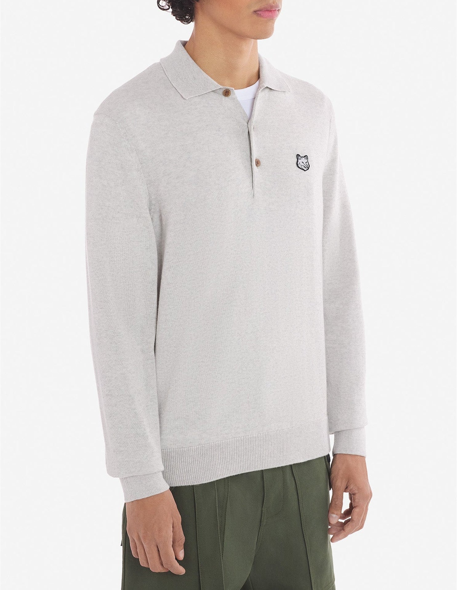 Pull polo à Fox en laine - Light Grey Melange