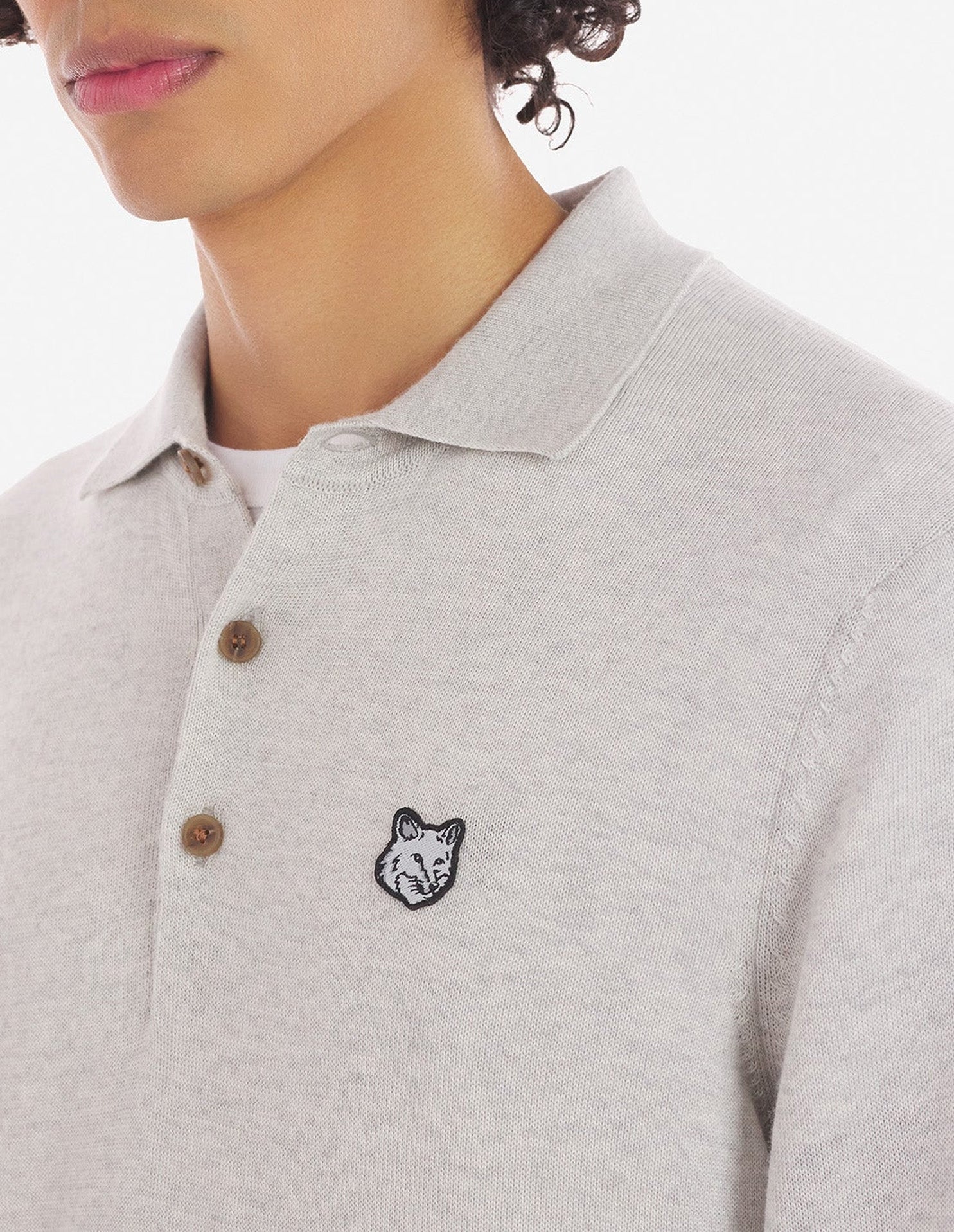 Pull polo à Fox en laine - Light Grey Melange