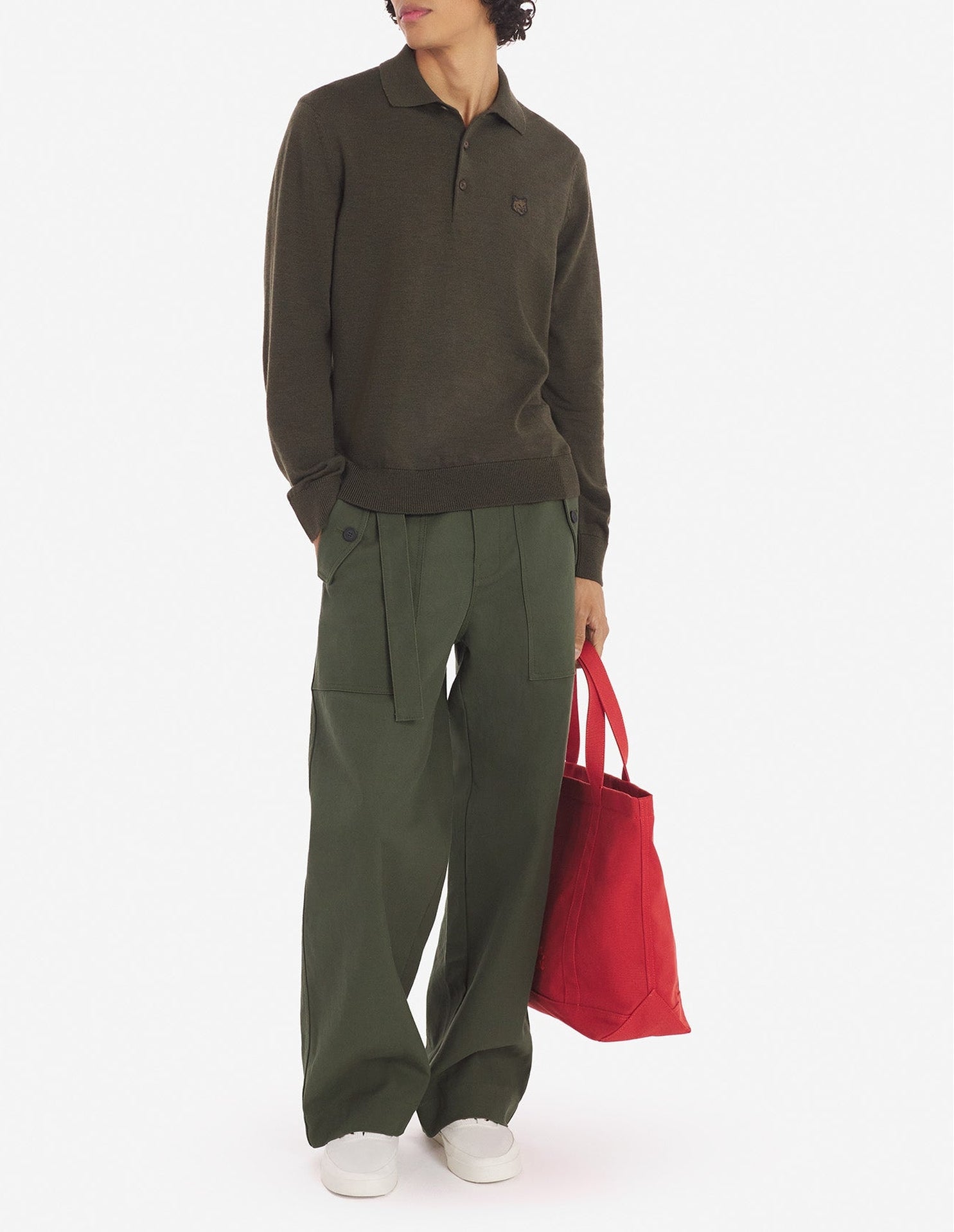 Pull polo à Fox en laine - Khaki