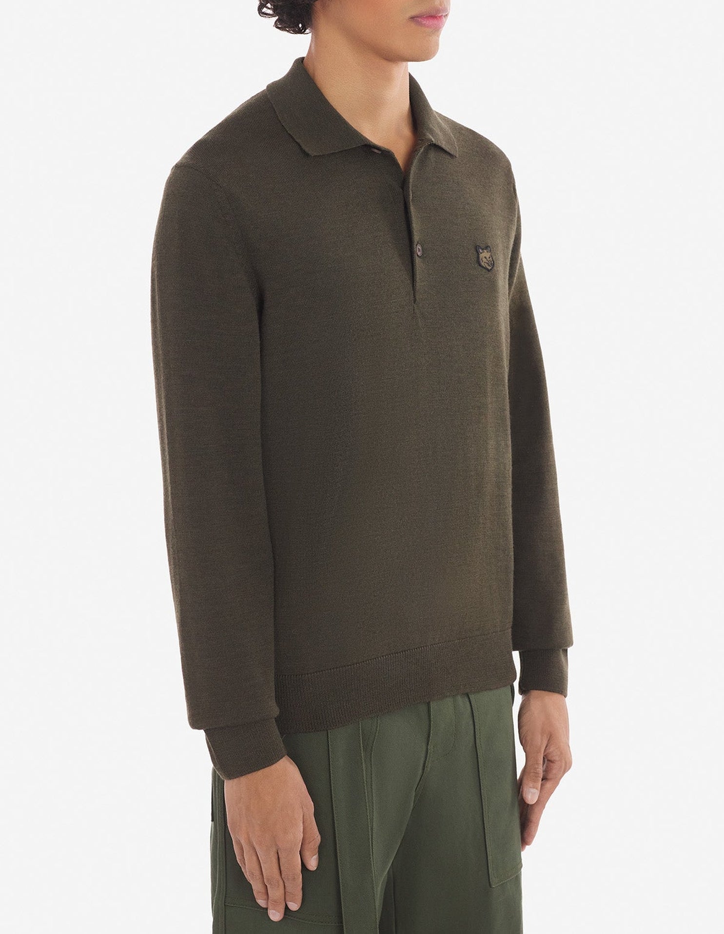 Pull polo à Fox en laine - Khaki