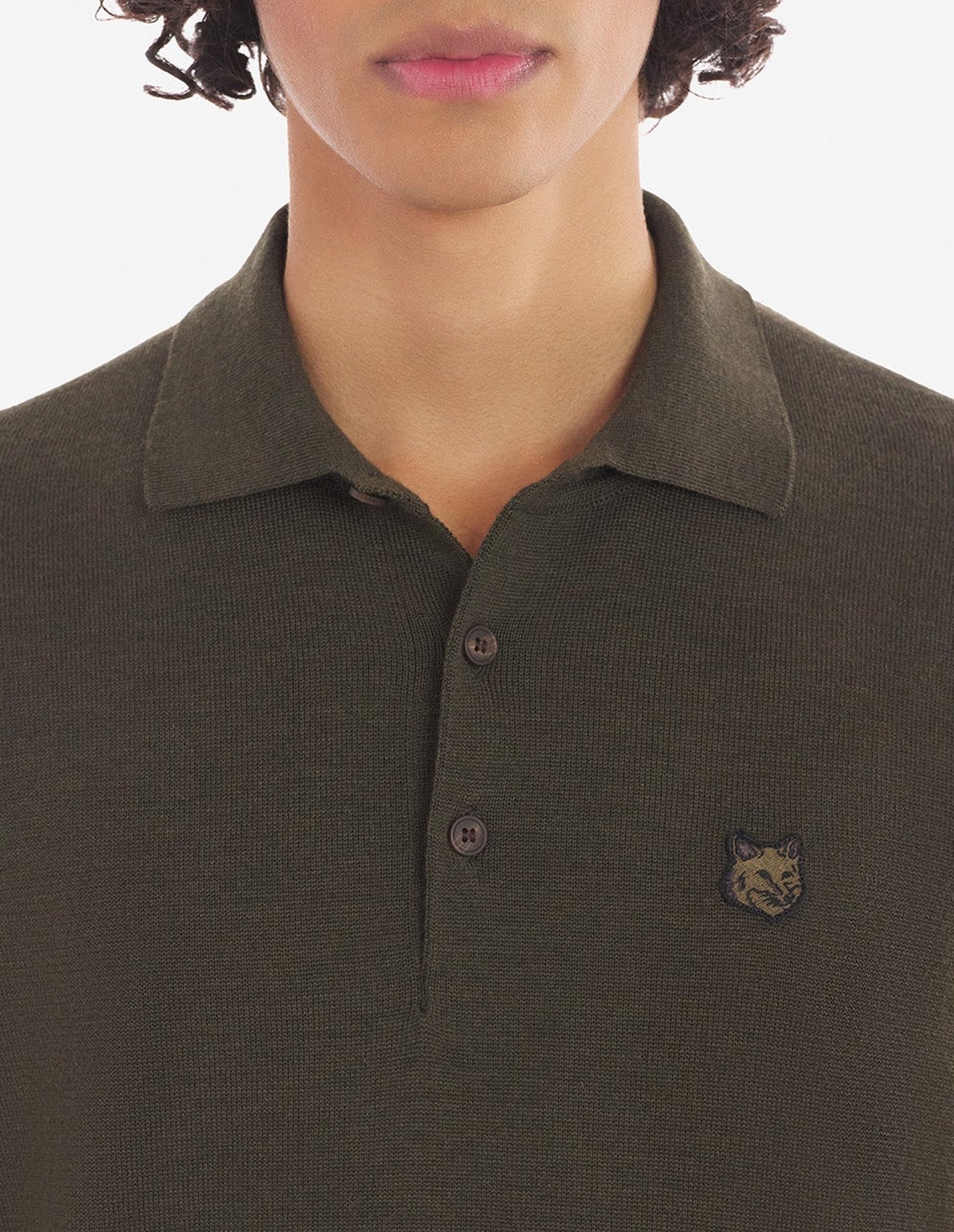 Pull polo à Fox en laine - Khaki