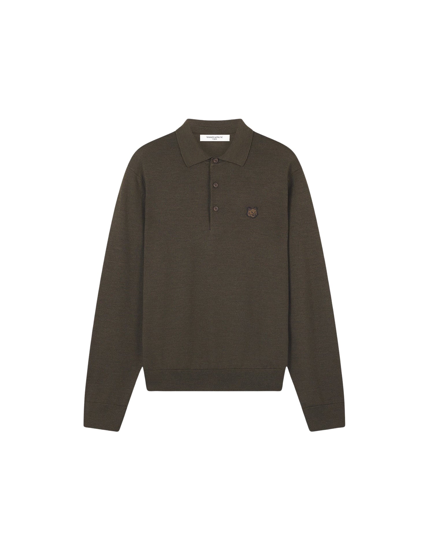 Pull polo à Fox en laine - Khaki