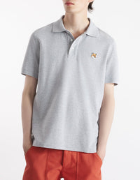 Polo shirt with embroidered Fox head patch - Light Grey Melange