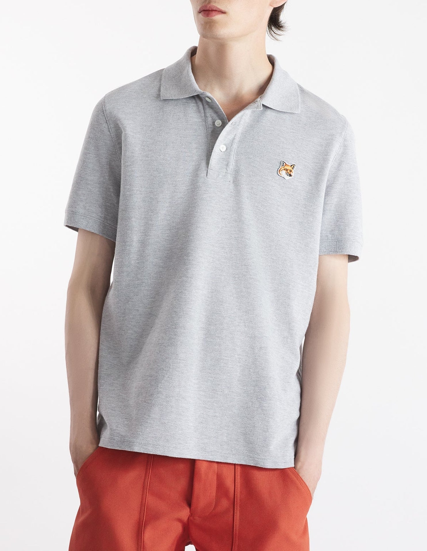 Polo shirt with embroidered Fox head patch - Light Grey Melange